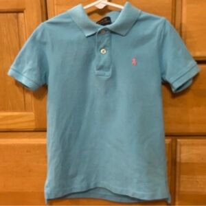 Polo Ralph Lauren Light Blue Pique Cotton Polo Shirt with Pink Pony Size 5